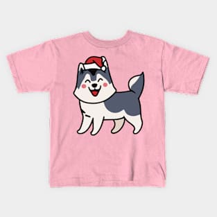 Husky Santa Dog Lover Malamute Kids T-Shirt